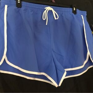Blue Athletic Core Piped Run  Shorts with White Trim. Sizes 20/22